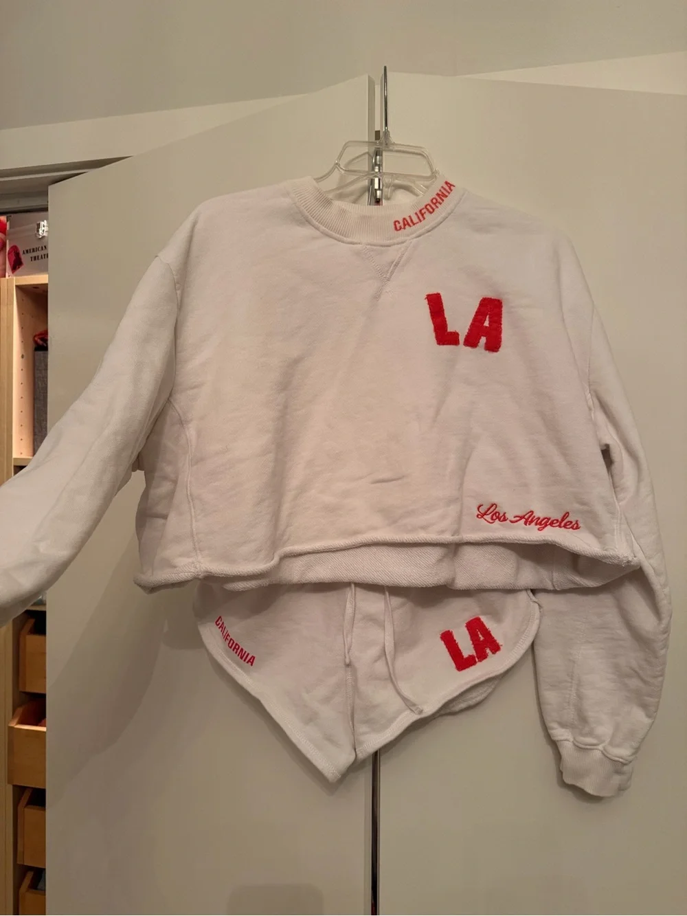 Zara White Two-Piece 'LA' Pajama Set with Red Accents